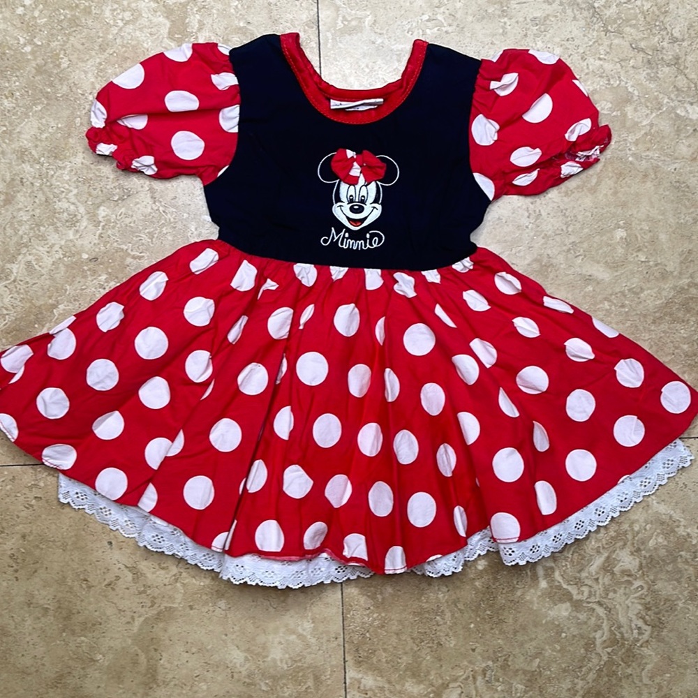 Minnie mouse girls red and white polkadot dress